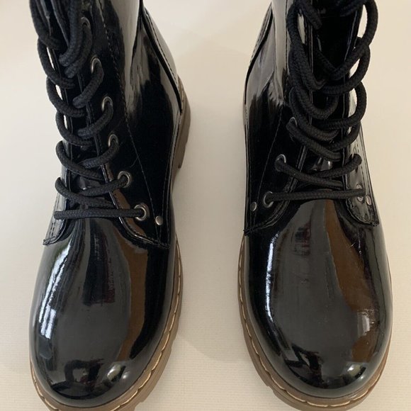 CL by Laundry Black Vinyl Hand Painted Combat Boots - Picture 5 of 5